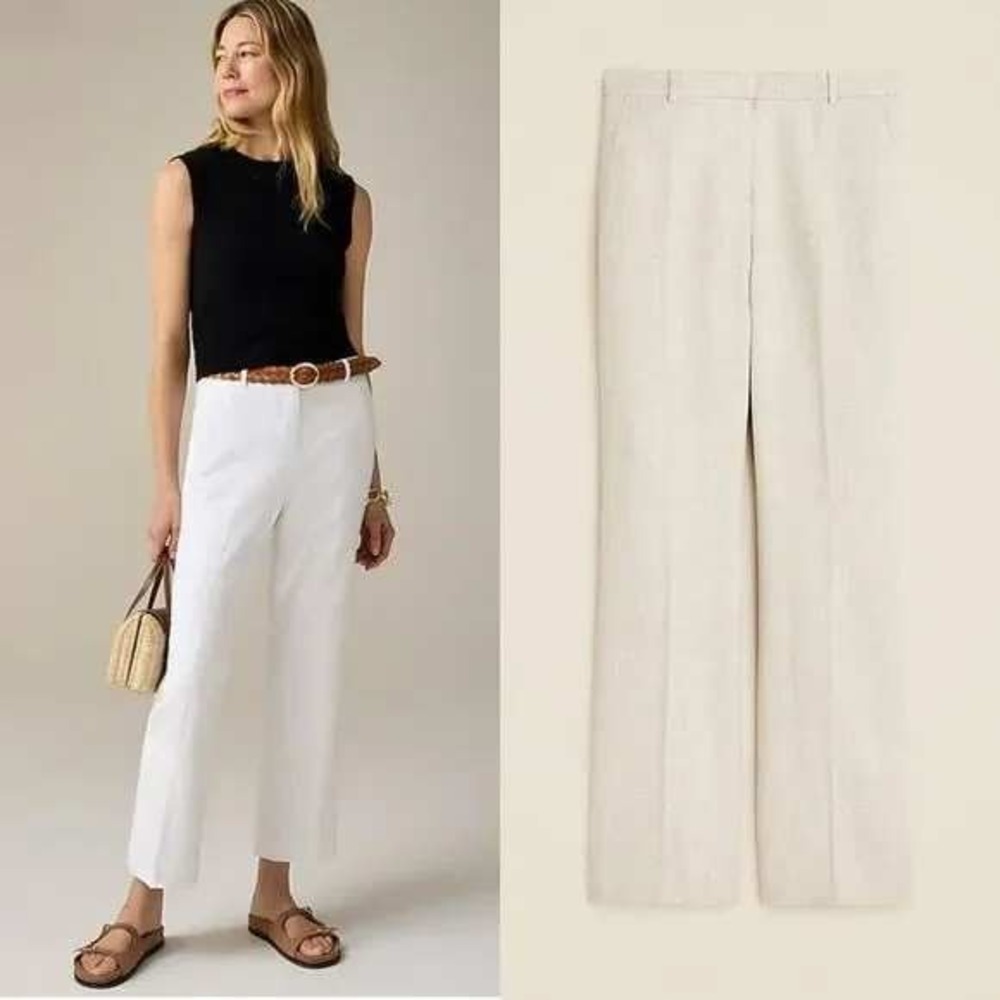 J.Crew Kaya Stretch Linen Blend Pant Flax‎ Ivory Sz 14